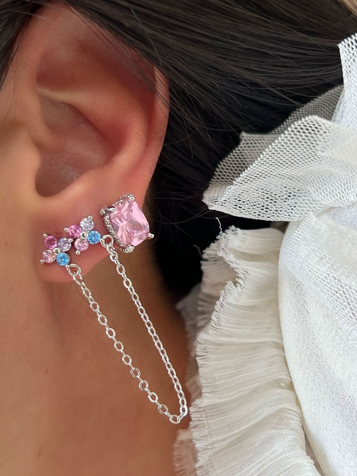 KIT CONJUNTO, COLAR E BRINCOS ROSA CLARO