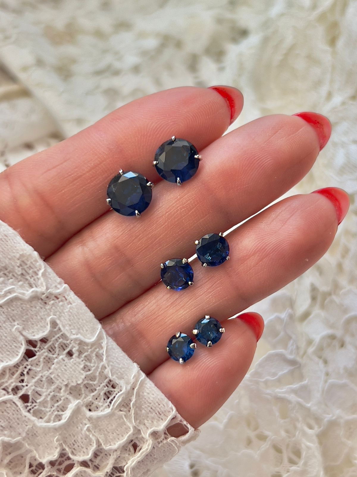 Brinco Trio Azul Safira em Banho de Ródio Branco