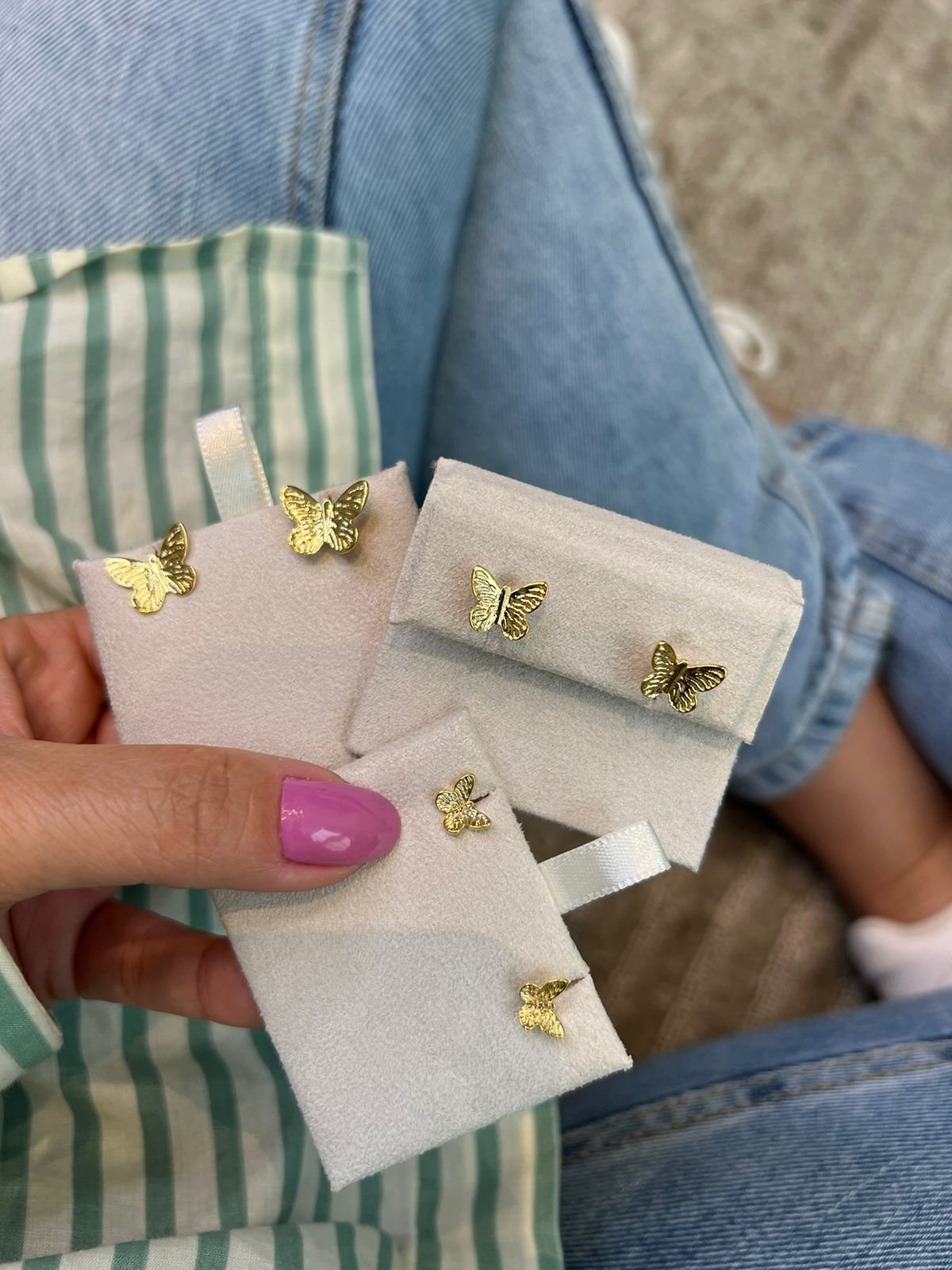 Brinco Trio de Borboleta em Banho de Ouro