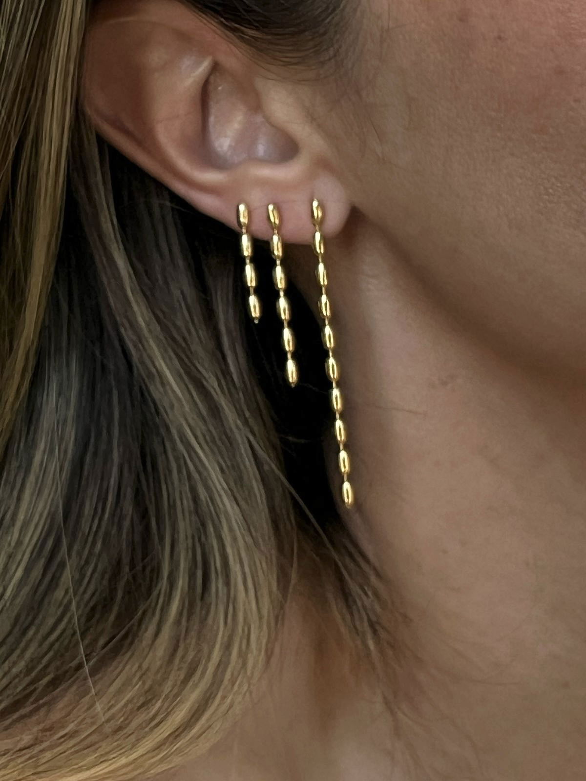 Brinco Trio Elo de Arroz em Banho de Ouro