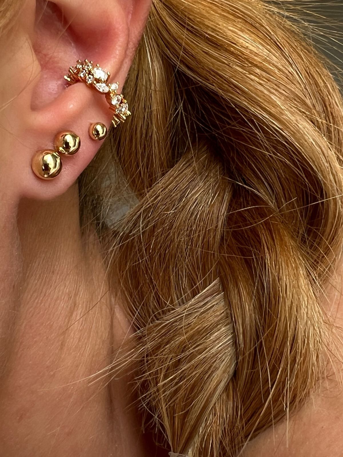 Brinco Trio Esferas em Banho de Ouro