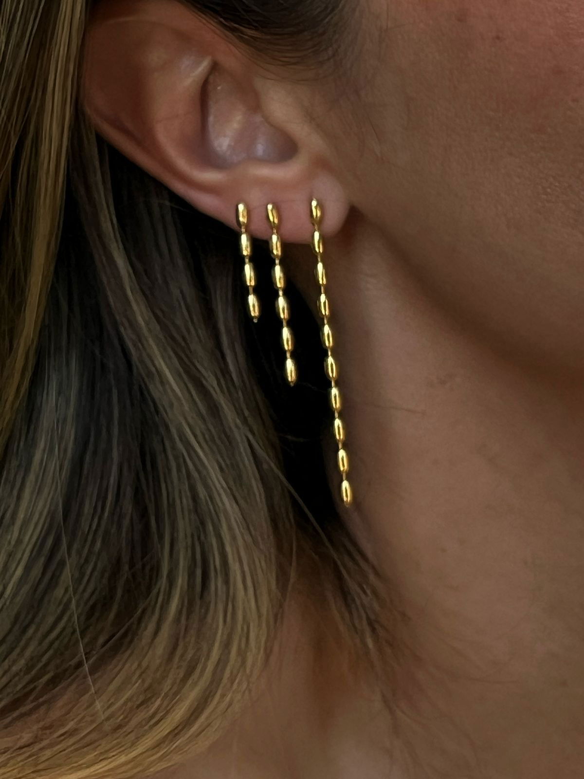 Brinco Trio Elo de Arroz em Banho de Ouro