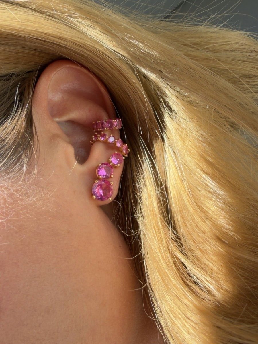 Brinco Trio Ponto de Luz Zircônia Pink 5mm 6mm 8mm em Banho de Ouro