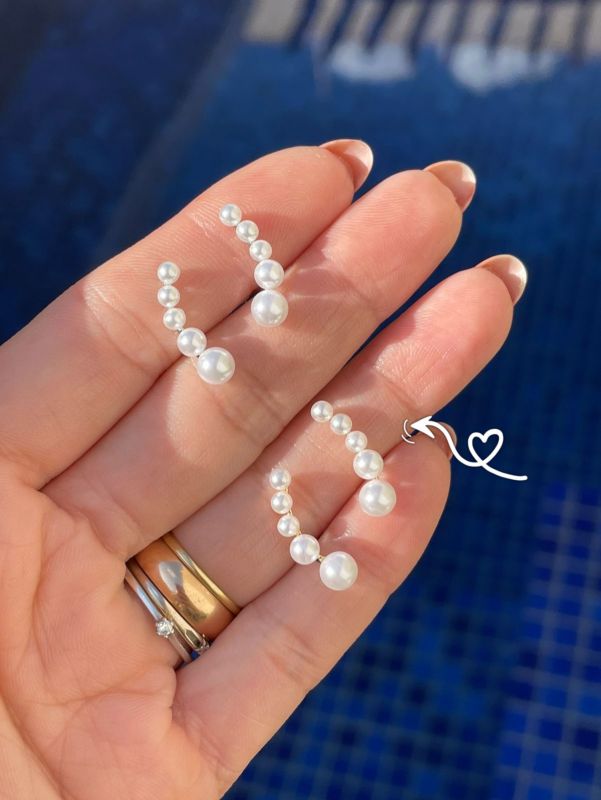 Brinco Mini Ear Cuff com Pérola Degrade em Ródio Branco