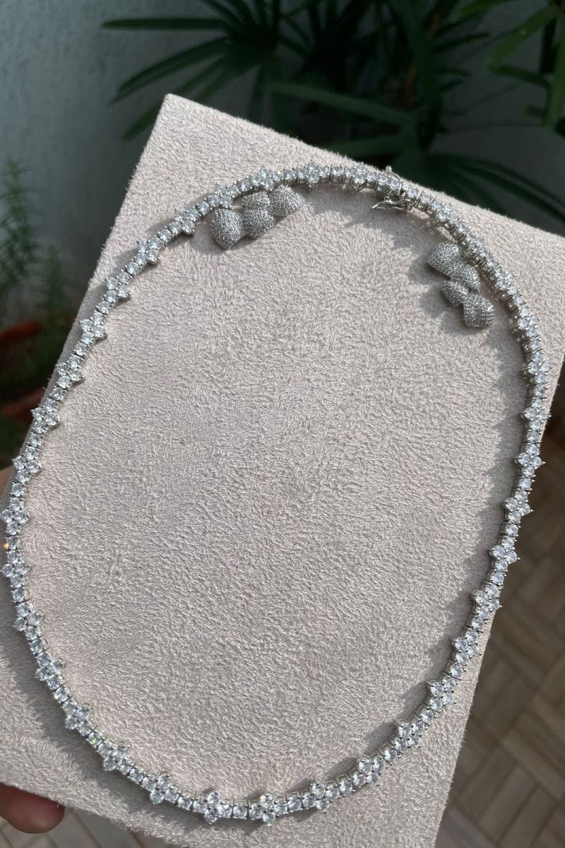 Riviera com Zircônia Cristal (Fecho Joia) em Ródio Branco