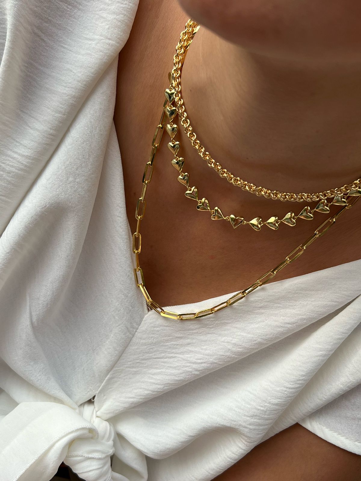 Choker com Corações Liso (Fecho Joia) em Banho de Ouro