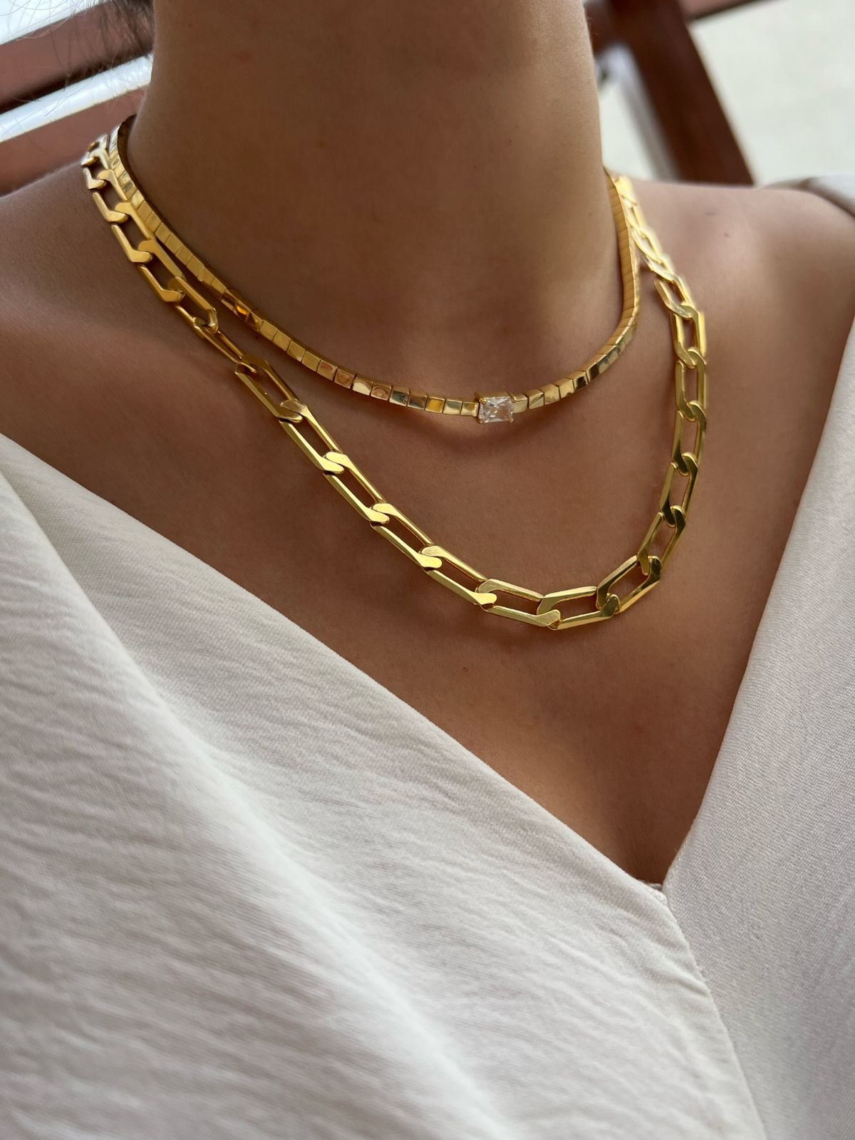 Choker com Zircônia Cristal (Fecho Joia) em Banho de Ouro