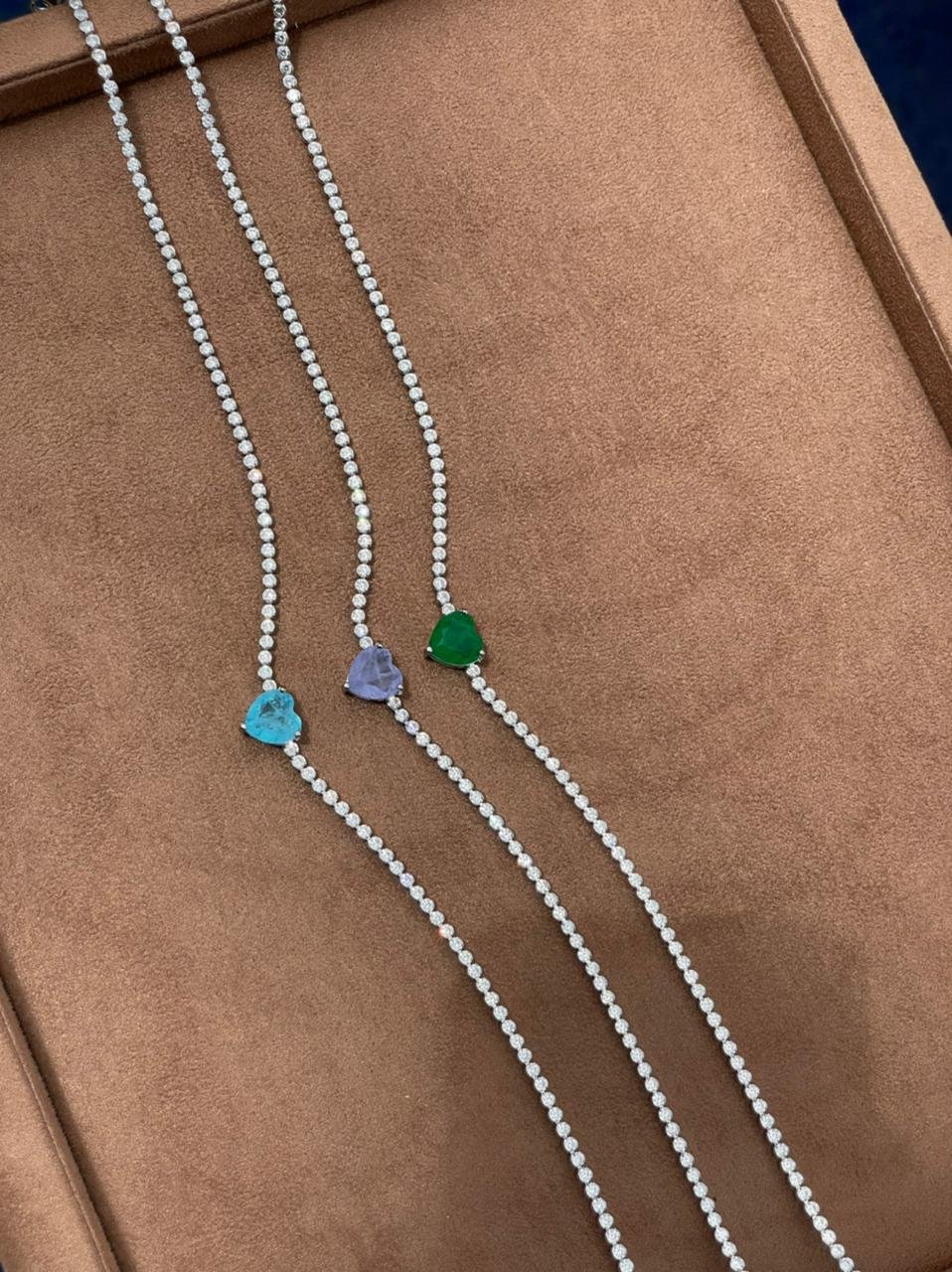 Choker Coração Fusion com Riviera Cravação Inglesa ( Fecho Lagosta) em Ródio Branco