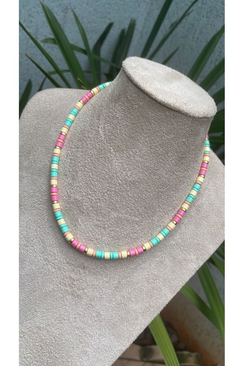 Choker de Metal Colorido em Banho de Ouro