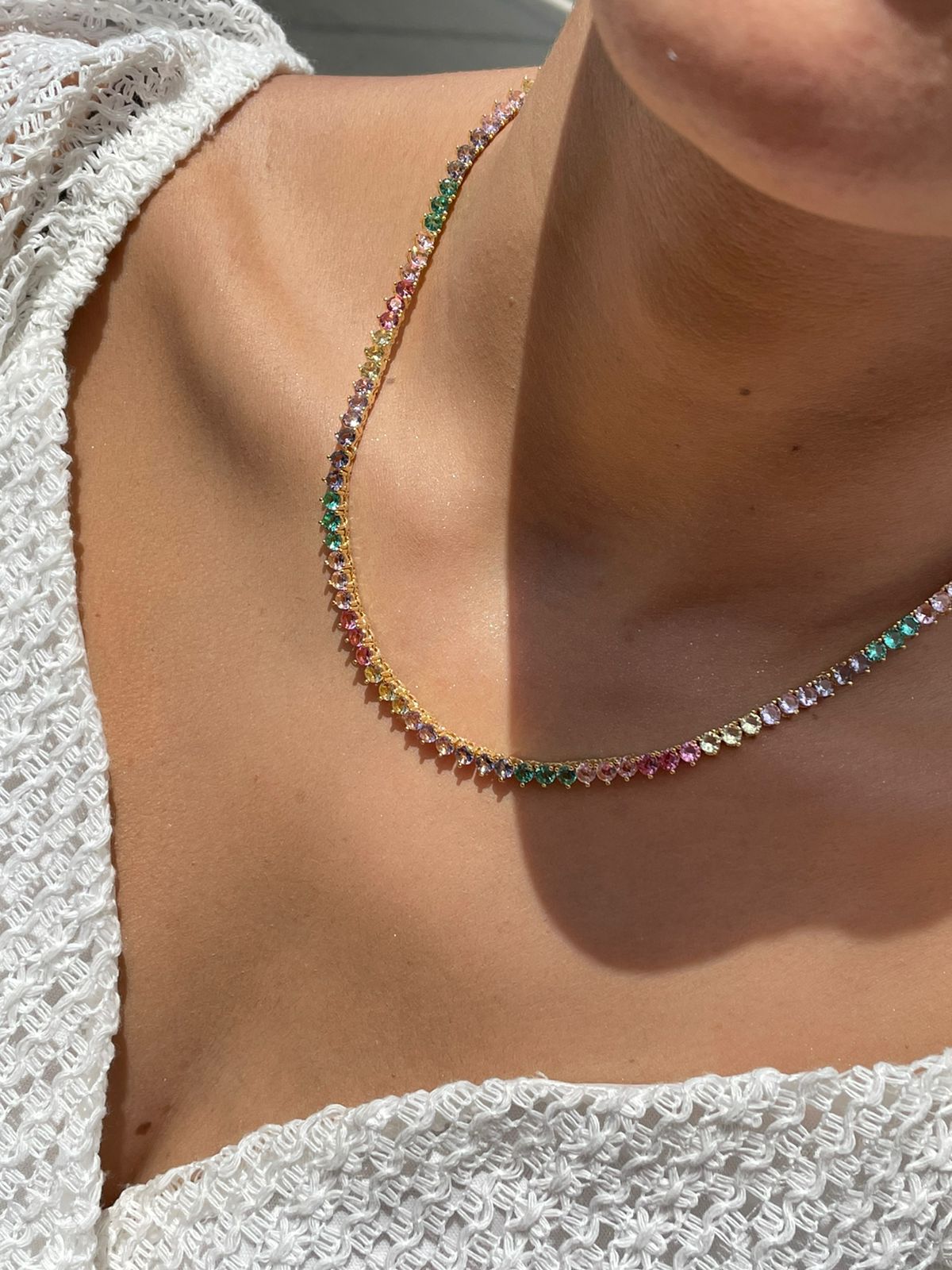 Riviera 3 pontas Cristal (Fecho Joia) em Banho de Ouro