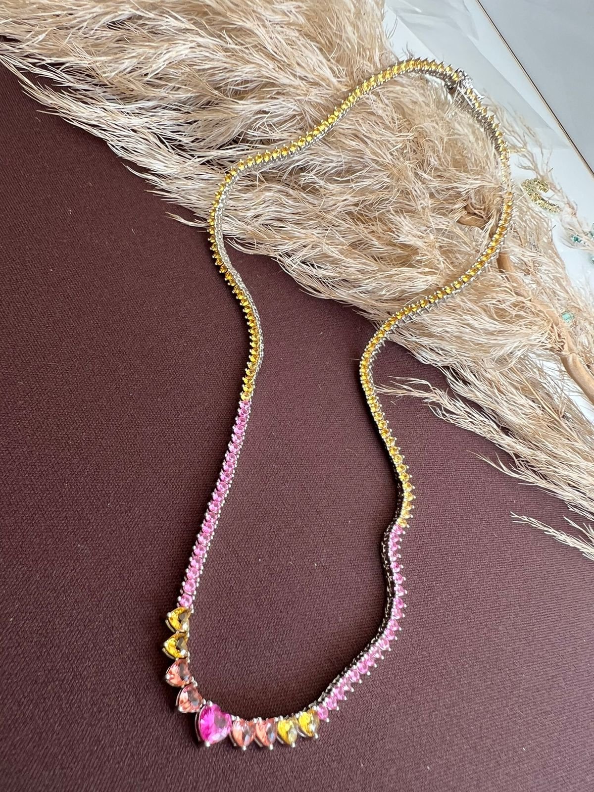 Riviera com Zircônia Colorida (Fecho Joia) em Banho de Ródio Branco