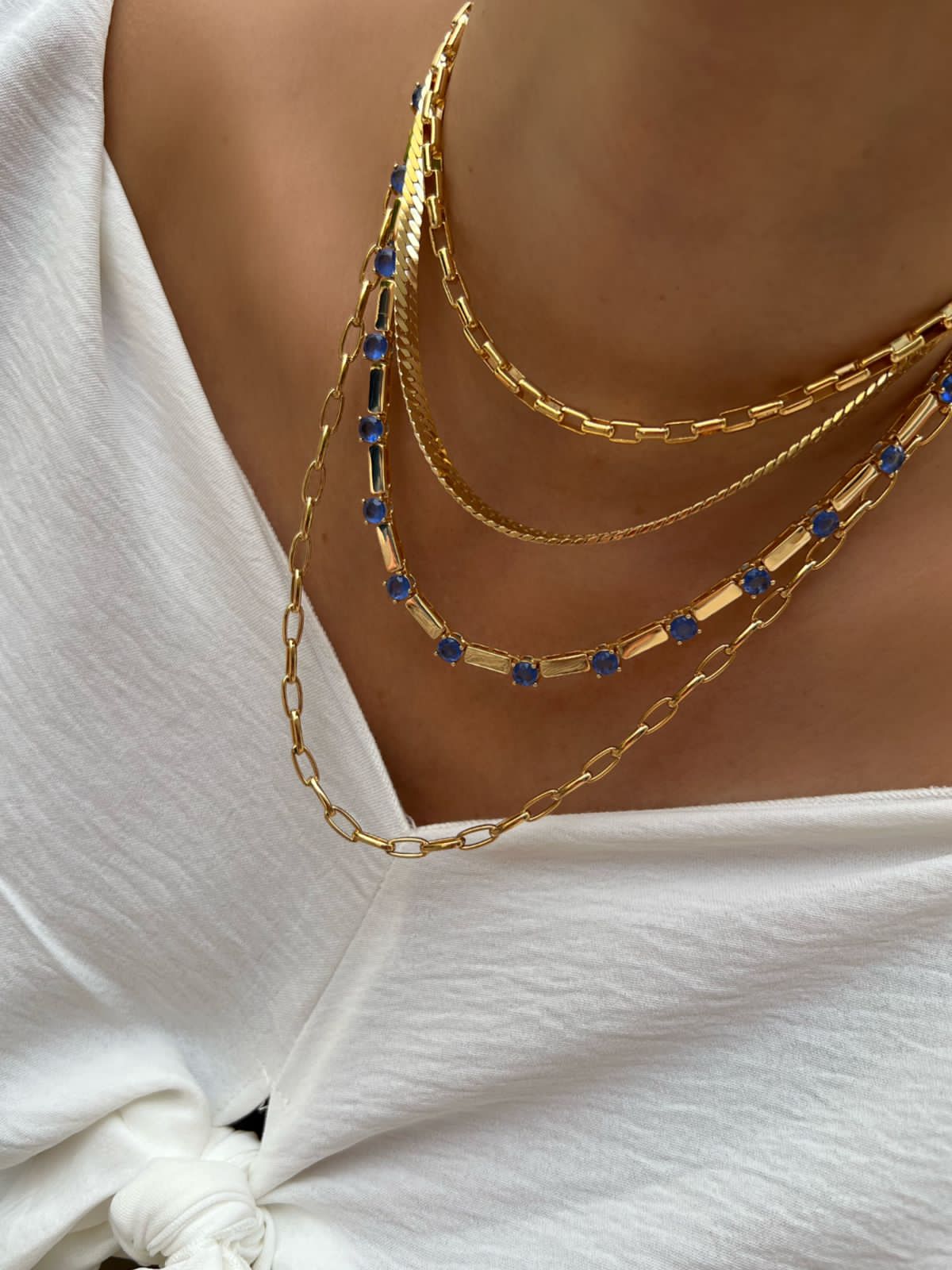 Colar com Fusion Azul em Banho de Ouro