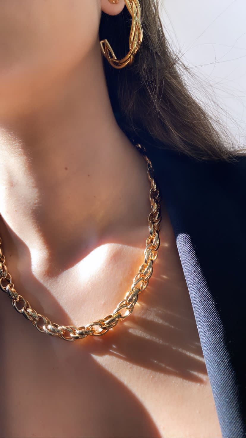 Colar Corrente Elo Português Duplo em Banho de Ouro