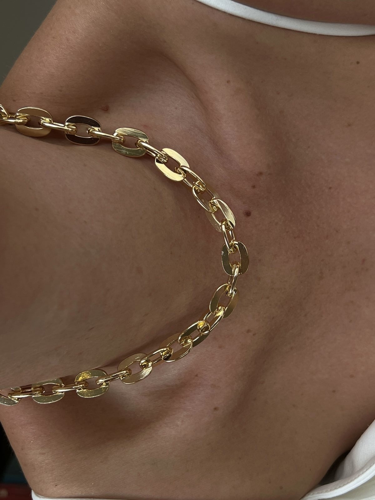 Colar Elos Ovais Laminados Banho de Ouro