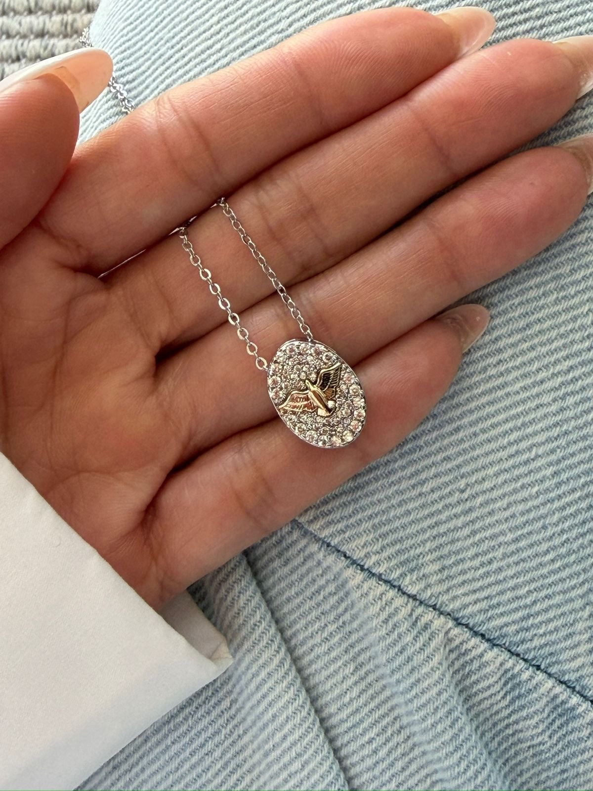 Colar Espírito Santo com Zircônia Cristal em Duo Banho Ouro + Ródio Branco