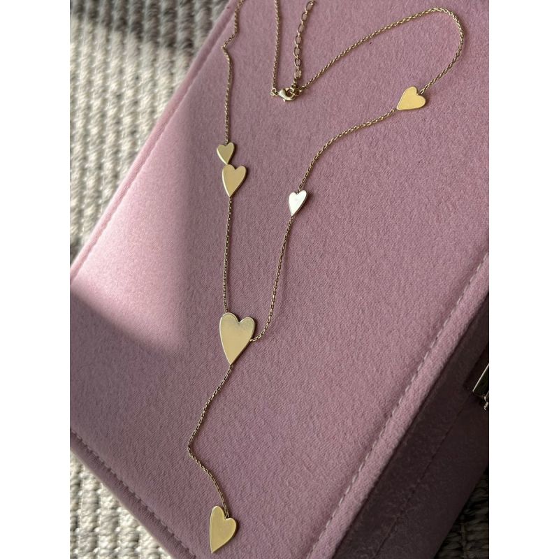 Colar Gravatinha com Corações Lisos em Banho de Ouro