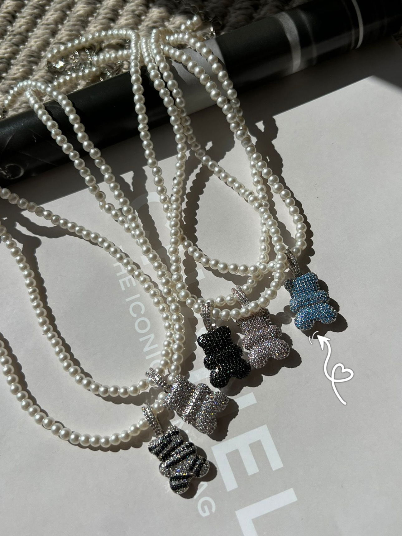 Colar Pérola com Ted com Zircônia Azul em Banho de Ródio Branco