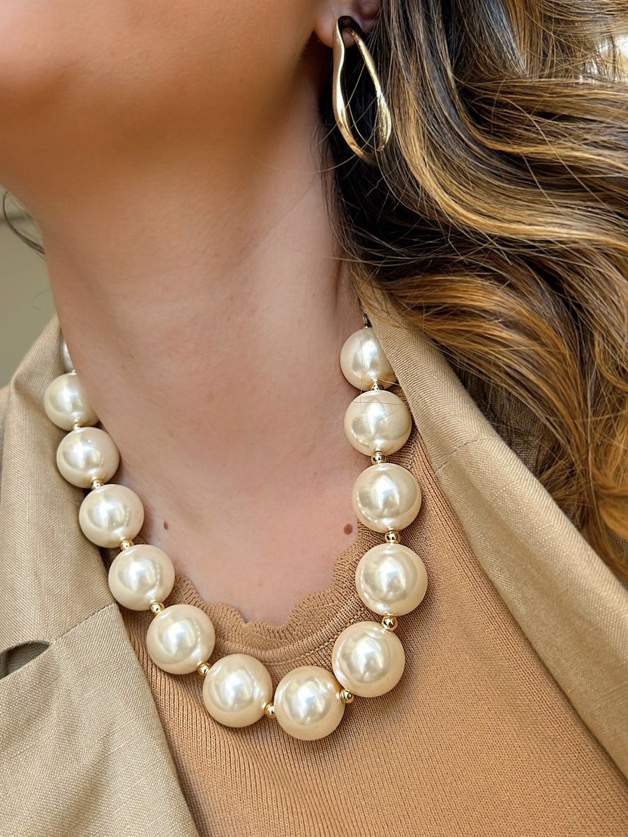 Colar Pérola Grande em Banho de Ouro