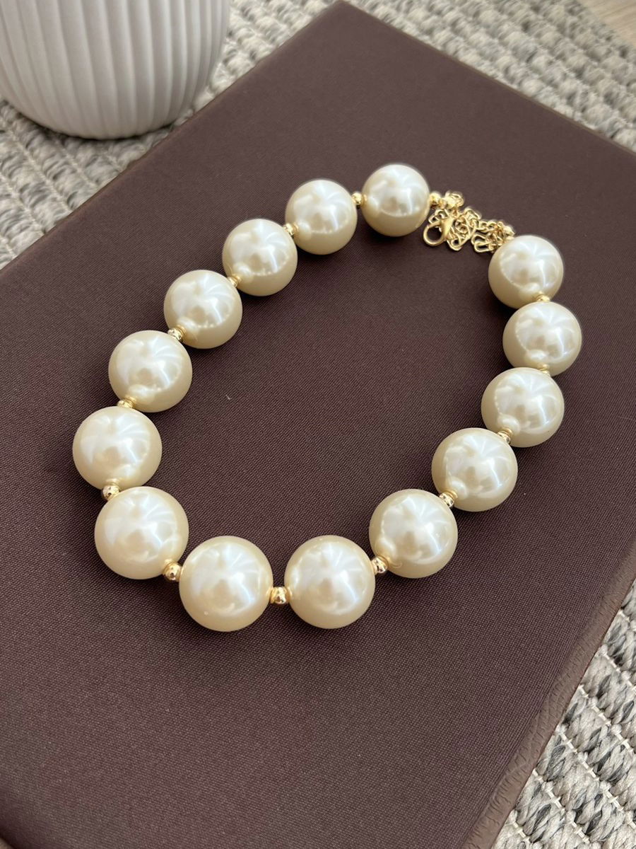 Colar Pérola Grande em Banho de Ouro