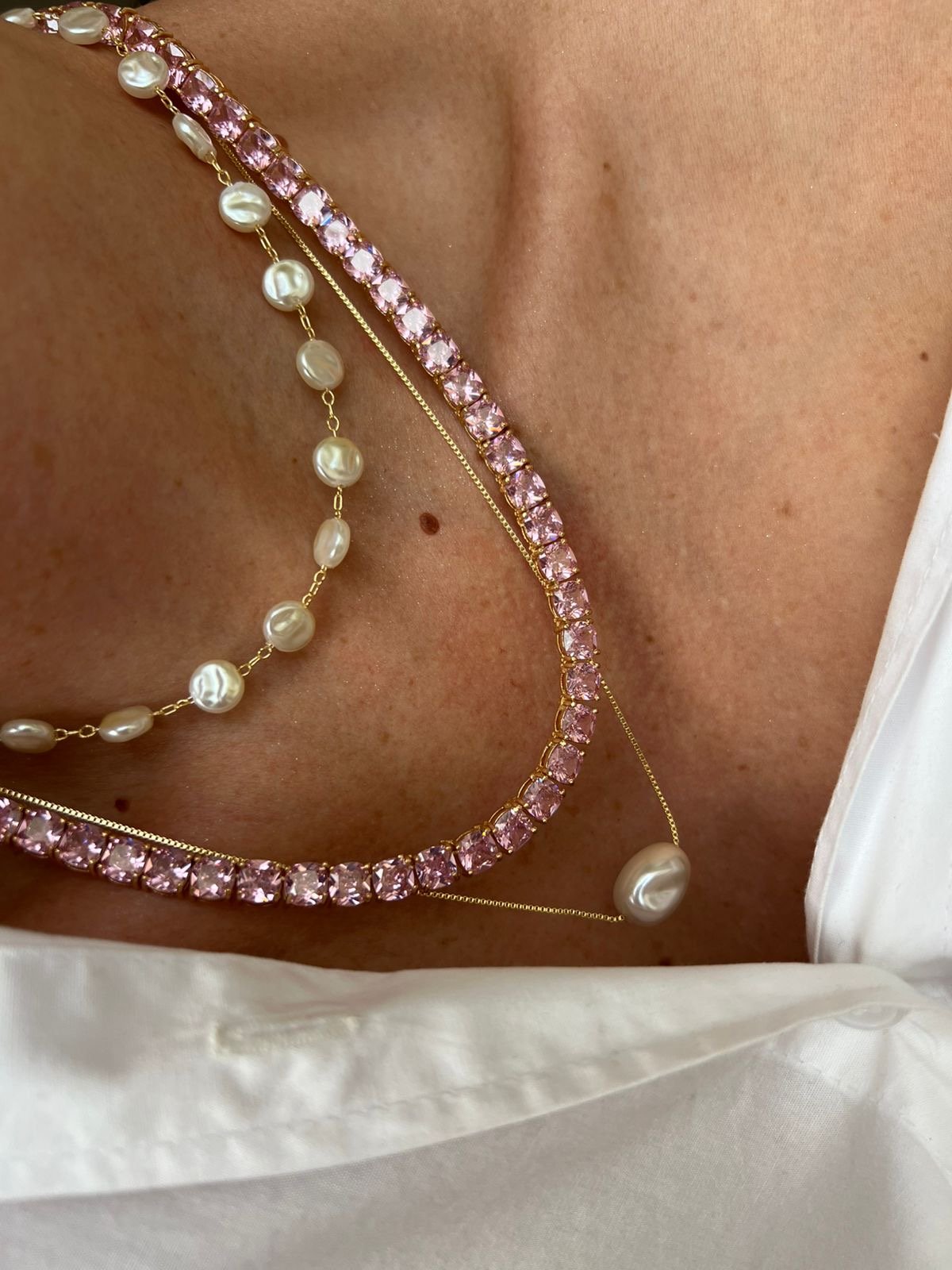 Colar Pérolas Barroca em Banho de Ouro