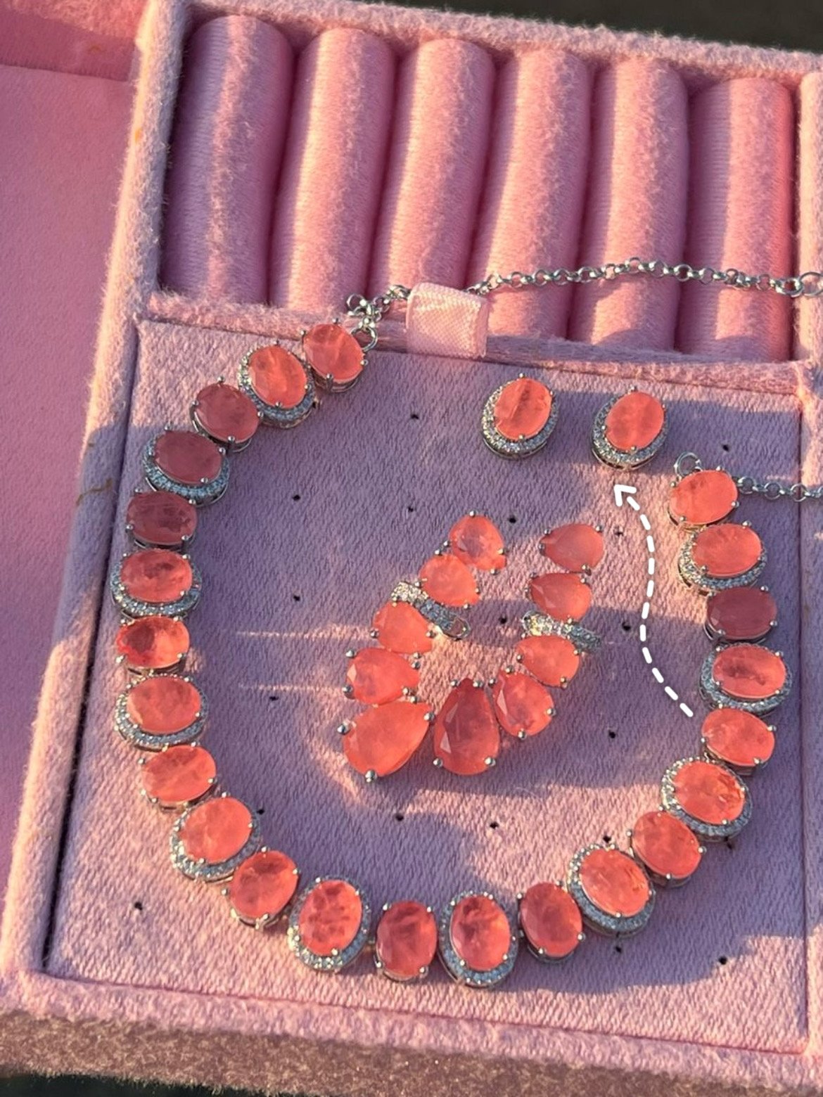 Conjunto Choker+Brinco com Zircônia Cristal e Fusion Laranja em Banho de Ródio Branco