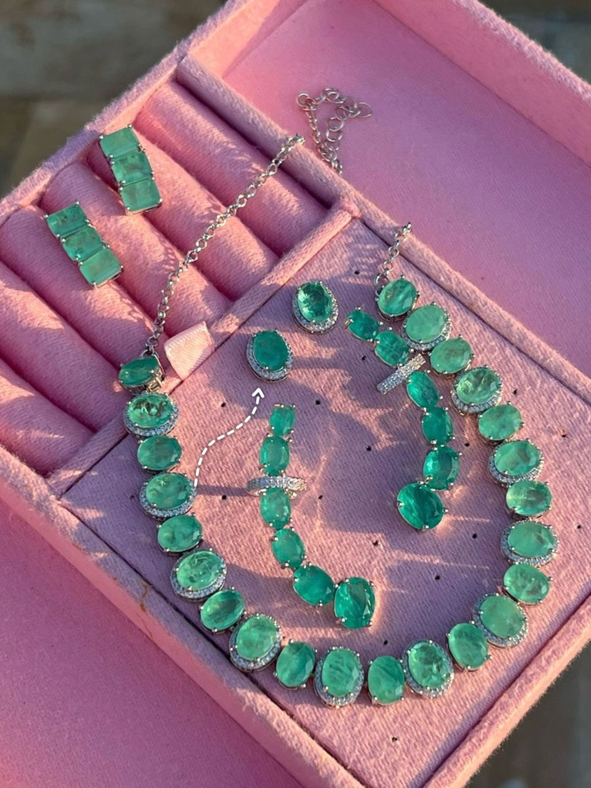 Conjunto Choker+Brinco Com Zircônia Cristal e Fusion Verde Claro em Banho de Ródio Branco