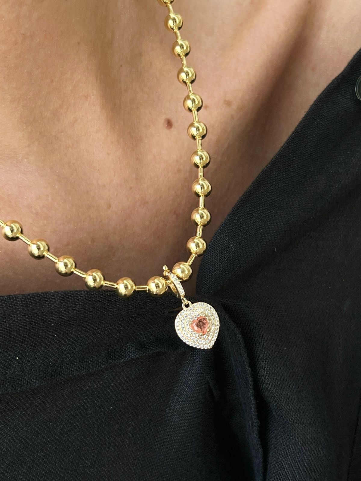 Conjunto com Corrente Bola e Fusion Laranja em Banho de Ouro