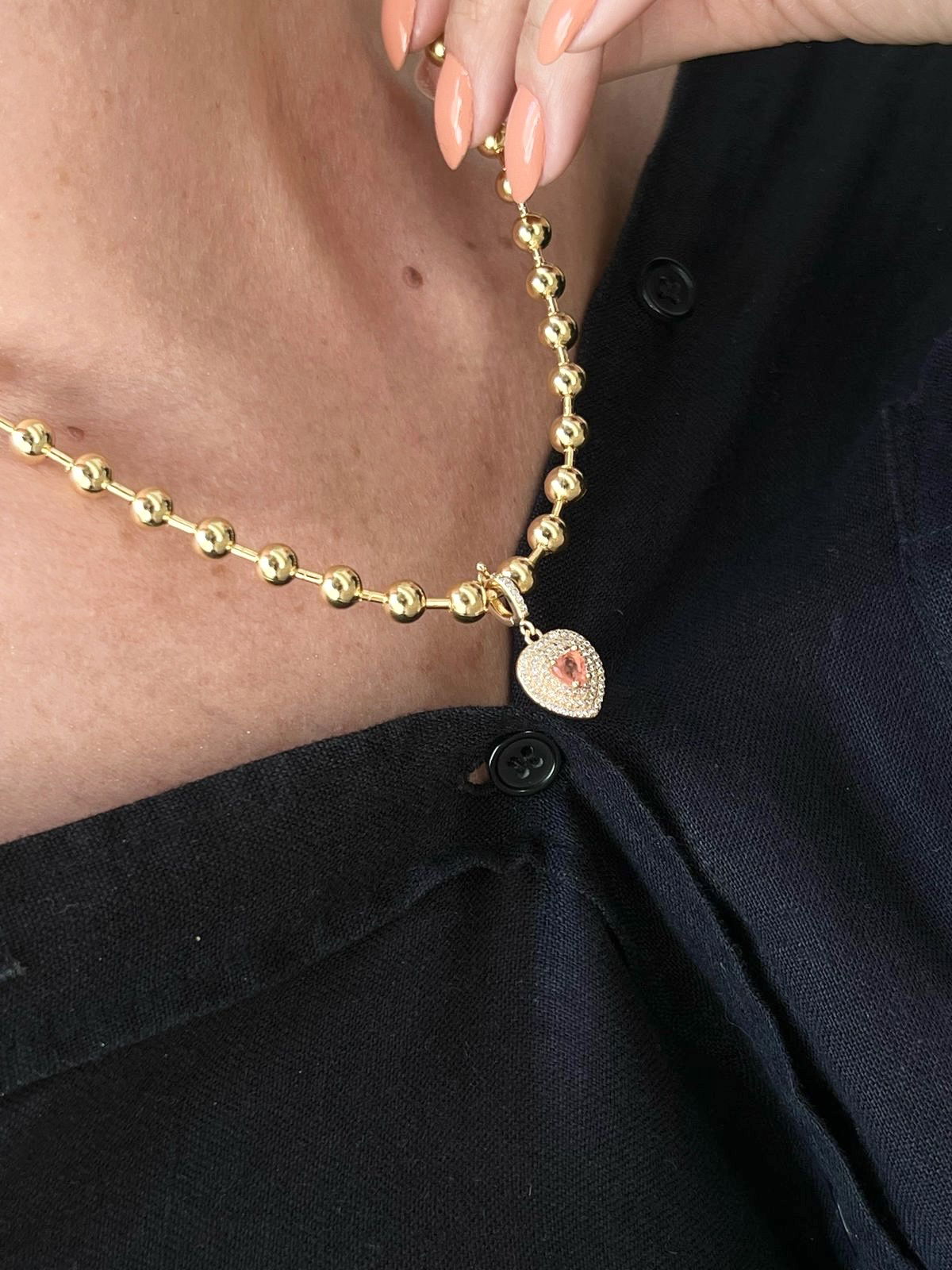 Conjunto com Corrente Bola e Fusion Laranja em Banho de Ouro