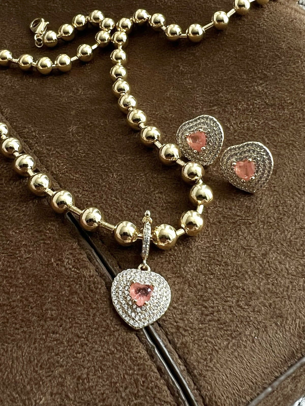 Conjunto com Corrente Bola e Fusion Laranja em Banho de Ouro