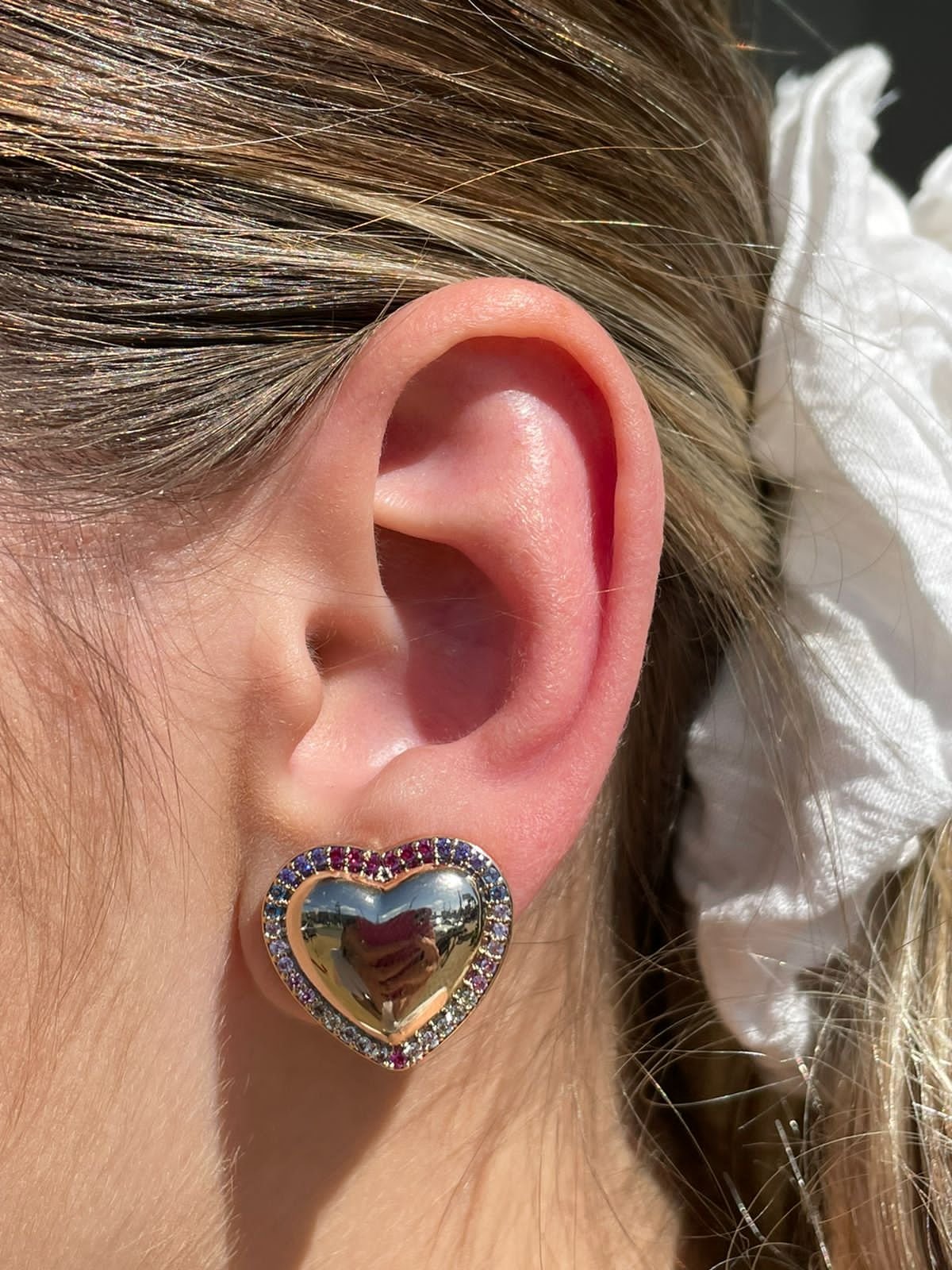 Conjunto Coração com Zircônia Colorida e Correntaria em Banho de Ouro