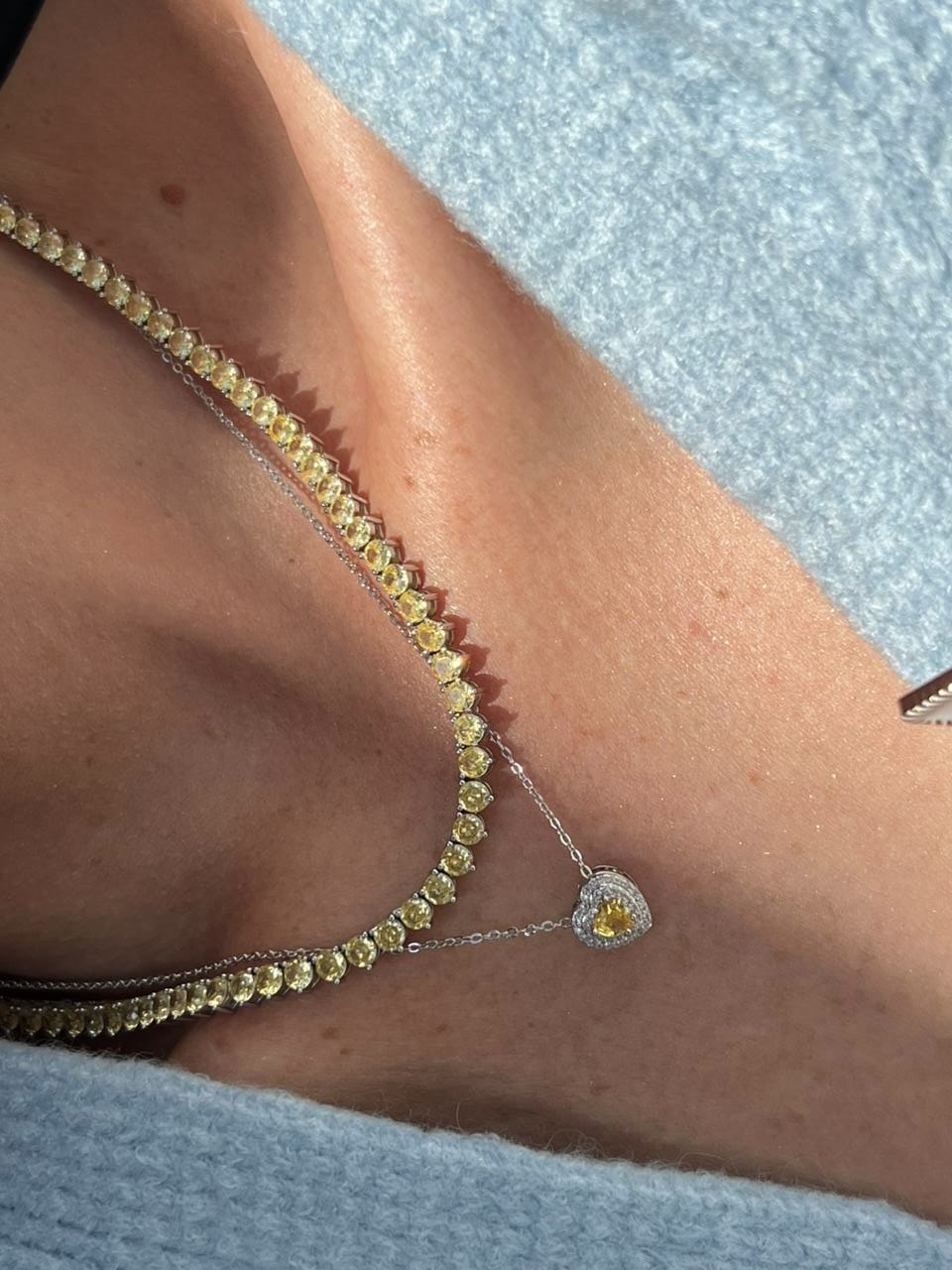 Conjunto Coração com Zircônia Cristal e Citrino em Banho de Ródio Branco