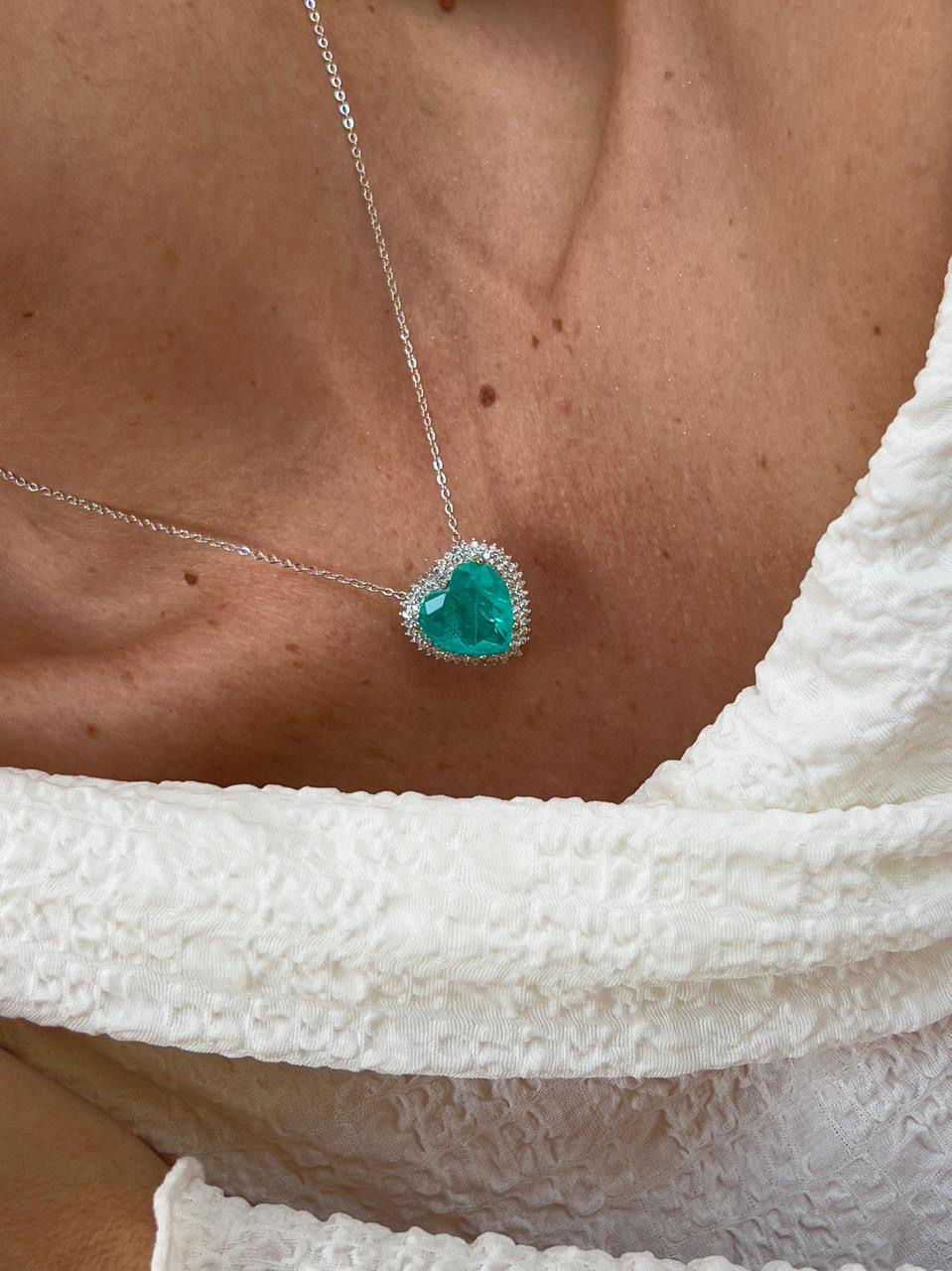 Conjunto Coração com Zircônia Cristal e Turmalina Fusion em Banho de Ródio Branco