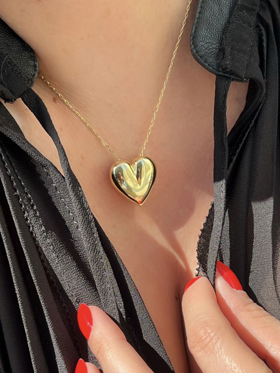 Conjunto Coração Liso com Corrente Mini Cartier em Banho de Ouro