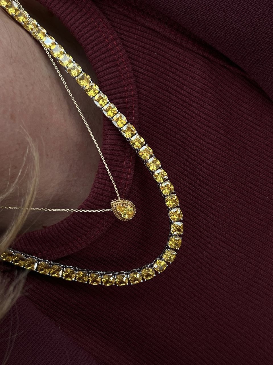 Conjunto Gota com Zircônia Citrino em Banho de Ouro
