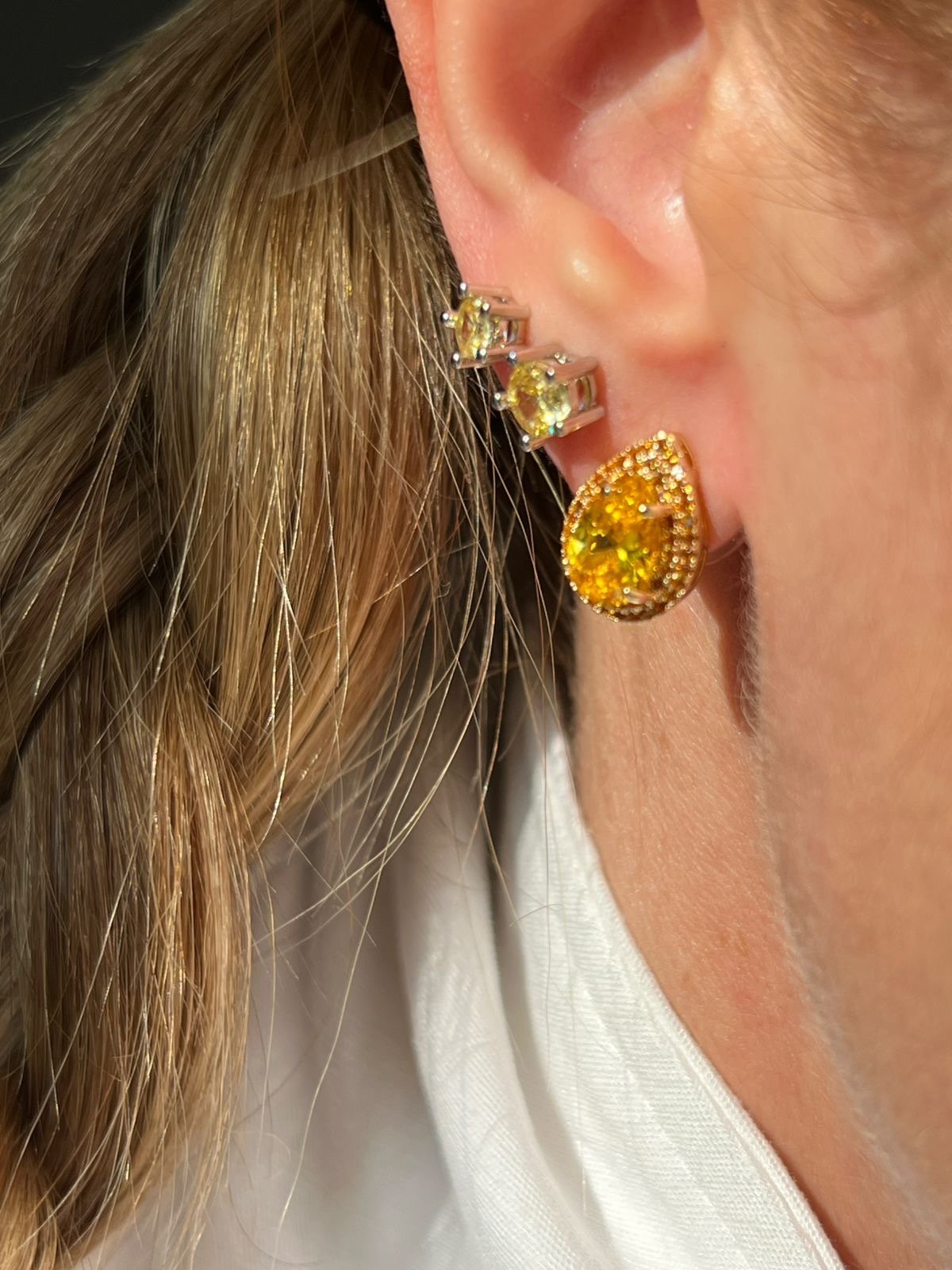 Conjunto Gota com Zircônia Citrino em Banho de Ouro
