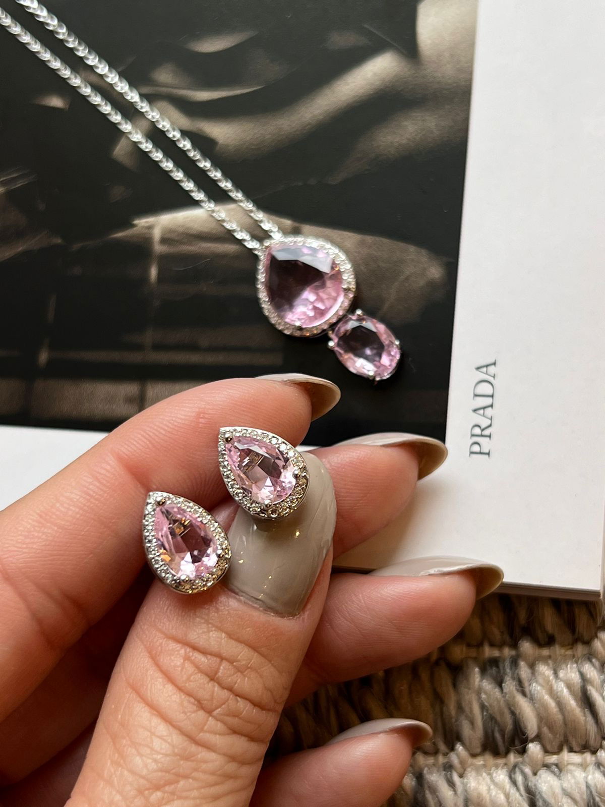 Kit Conjuntos Rosa Claro em Banho de Ródio Branco