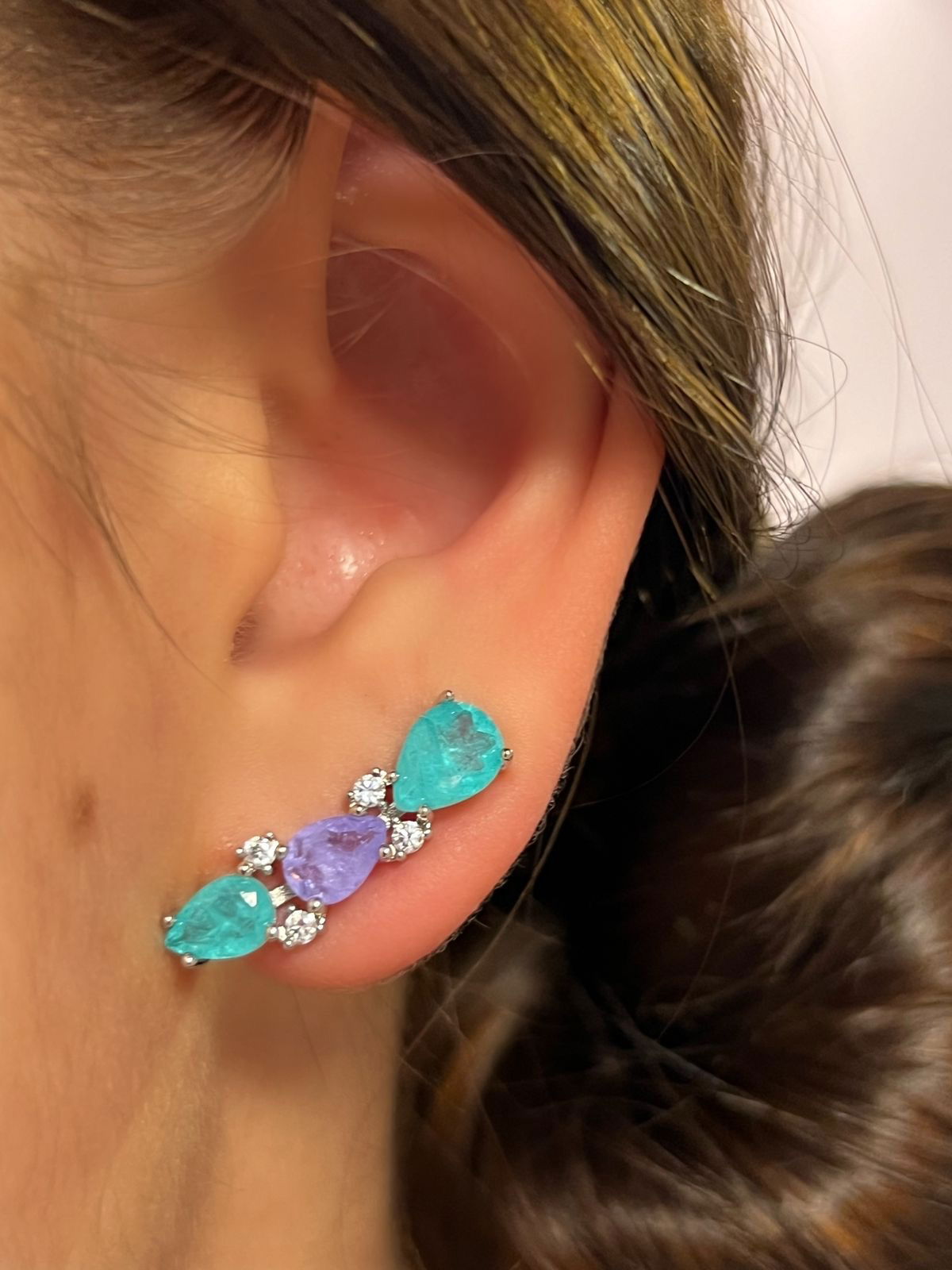 Conjunto Gravatinha com Fusion Lavanda e Esmeralda Colombiana em Banho Ródio Branco