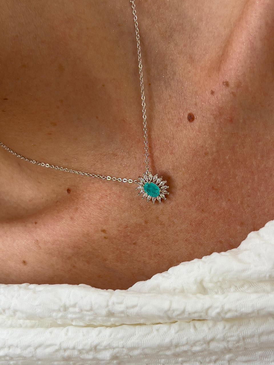 Conjunto Oval com Zircônia Navete Turmalina Fusion em Banho de Ródio Branco