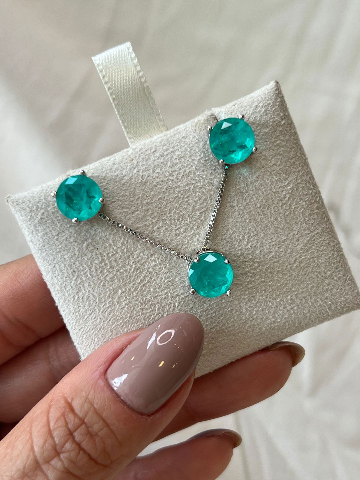 Conjunto Redondo Fusion Turmalina em Banho de Ródio Branco