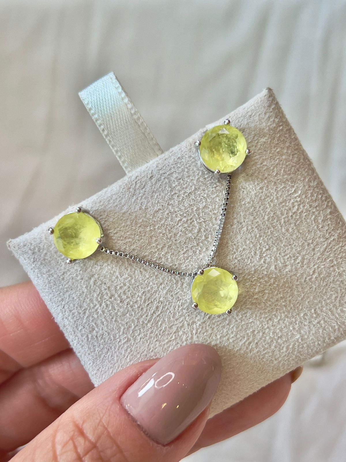 Conjunto Redondo Fusion Yellow em Banho de Ródio Branco