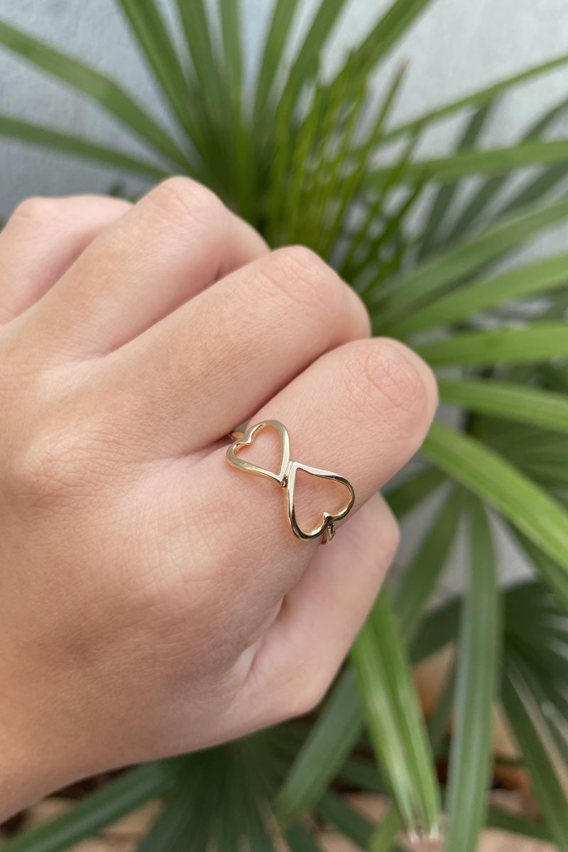 Anel Dois Corações em Banho de Ouro