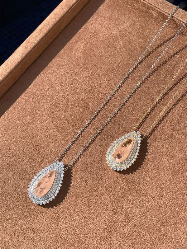 Colar com Gota Fusion Morganita e Zircônia Cristal