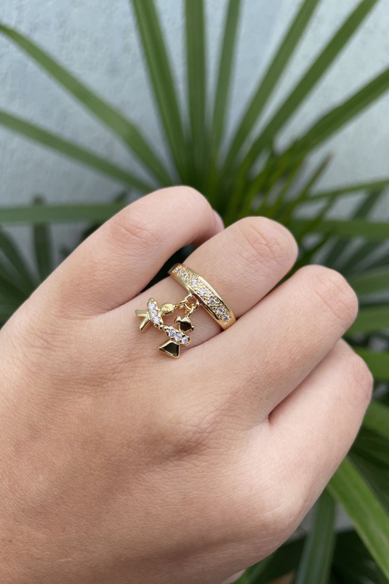 Anel Crianças (Casal) com Zircônia Cristal em Banho de Ouro