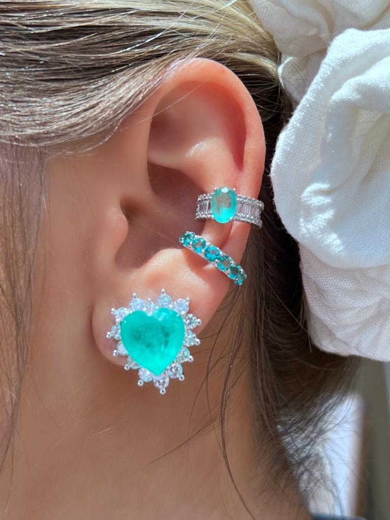 Piercing Fake com Zircônia Baguete e Micro Zircônia e Fusion Esmeralda Colombiana em Ródio Branco