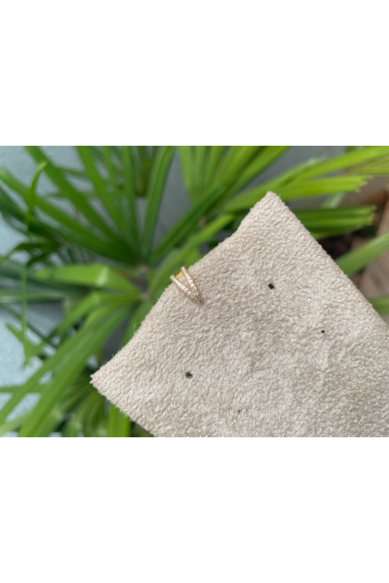 Piercing Fake com Duas Fileiras de Zircônia em Banho de Ouro