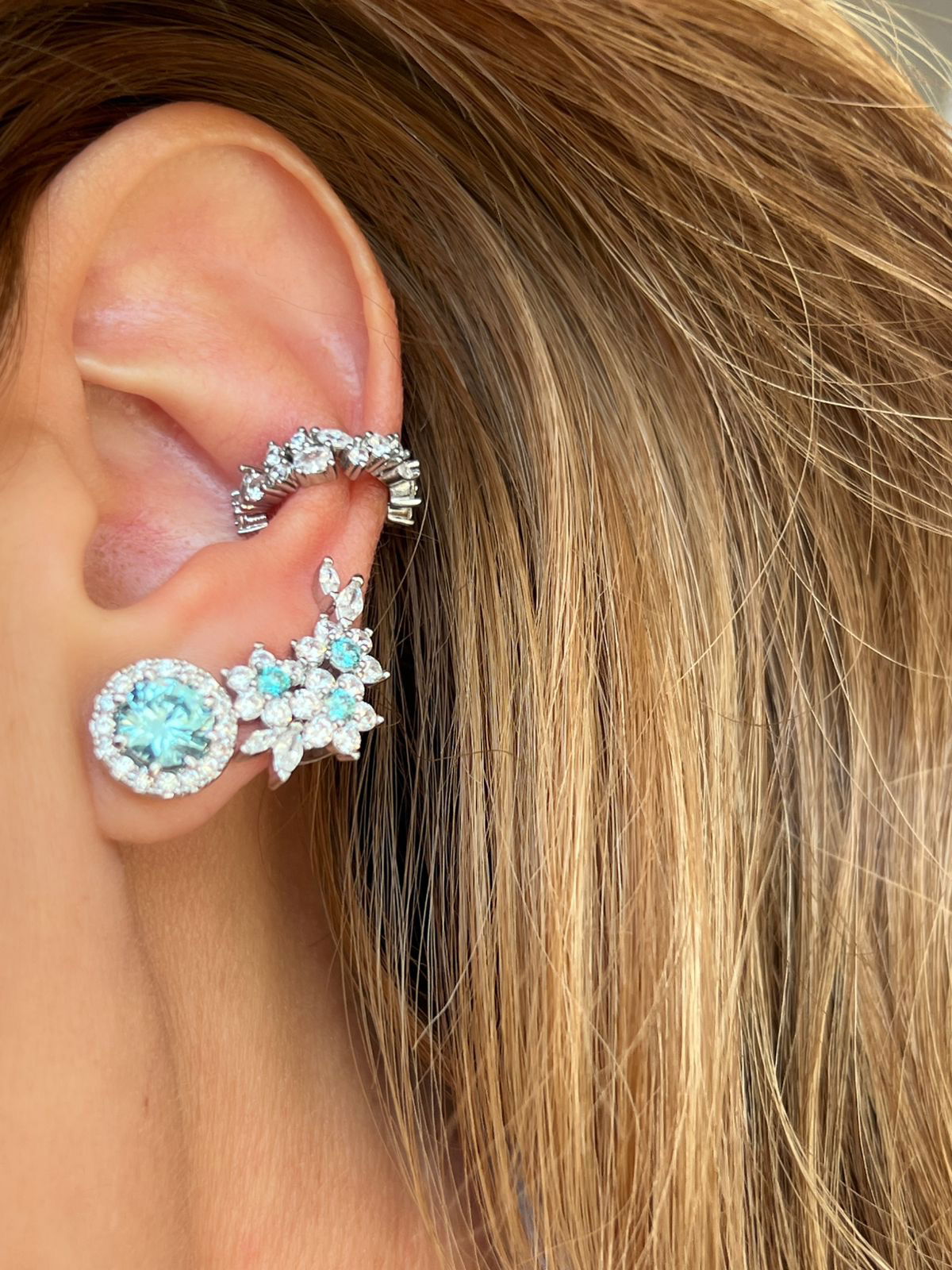 Piercing Fake com Zircônia Cristal em Banho de Ródio Branco