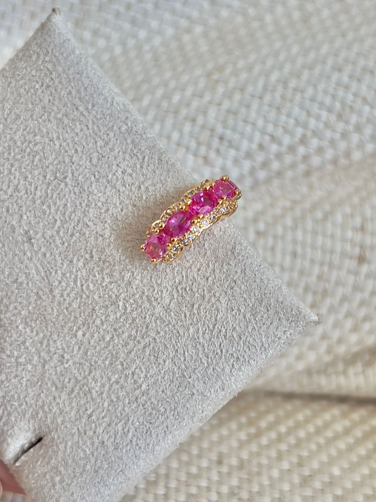 Piercing Fake com Zircônia Pink e Zircônia em Banho de Ouro