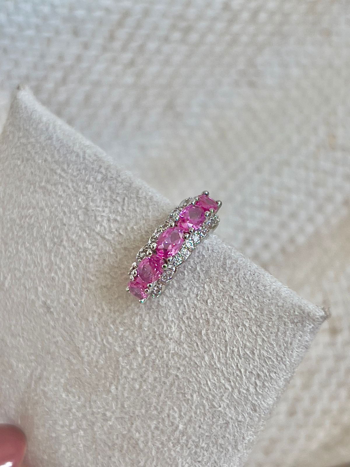 Piercing Fake com Zircônia Pink e Zircônia em Banho de Ródio Branco