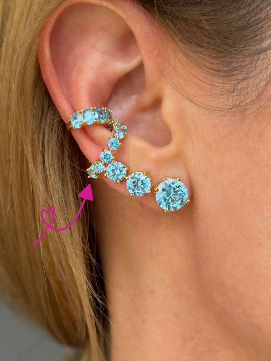 Piercing Fake com Zircônia Sky Blue 3mm em Banho de Ouro