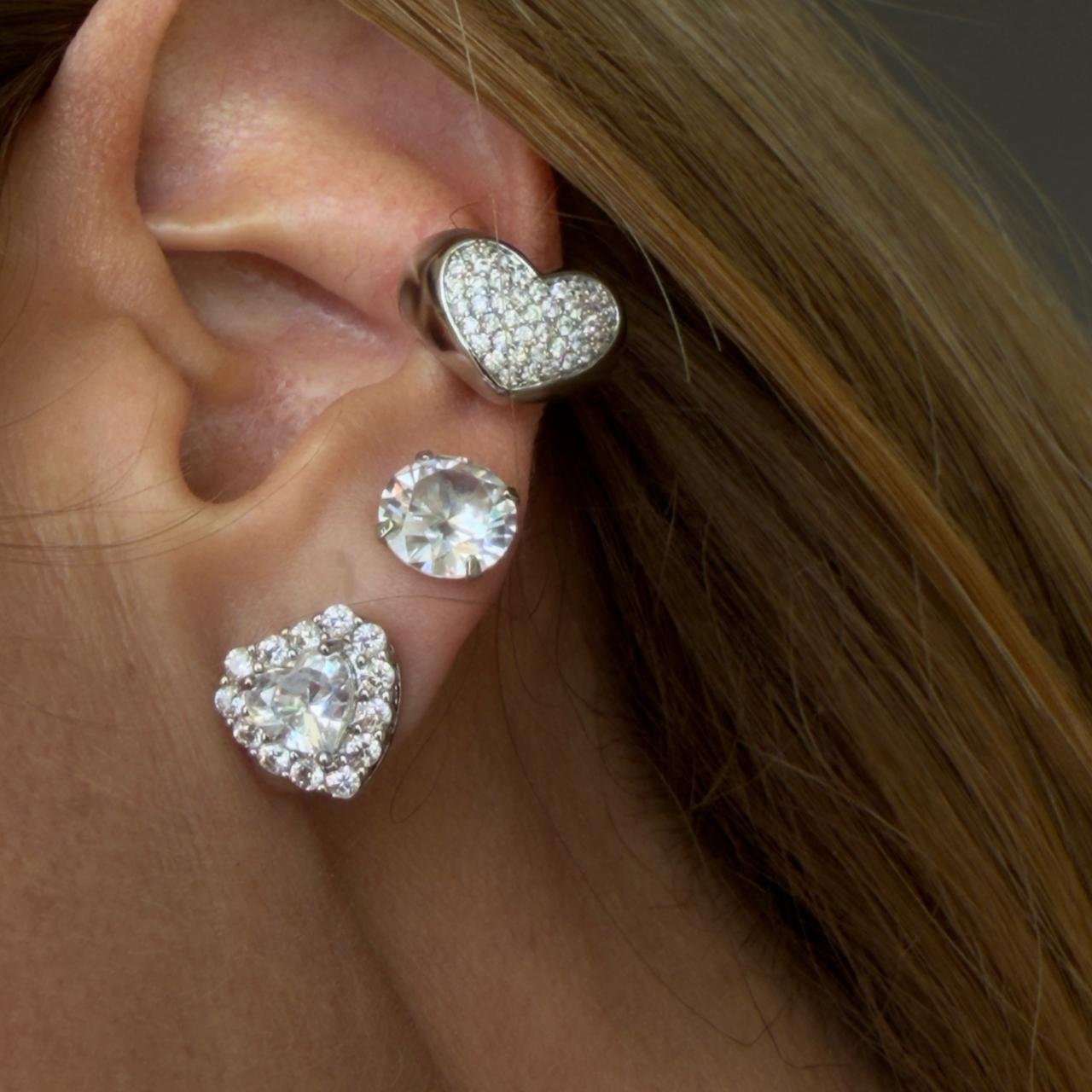 Piercing Fake Coração com Zircônia Cristal em Banho de Ródio Branco
